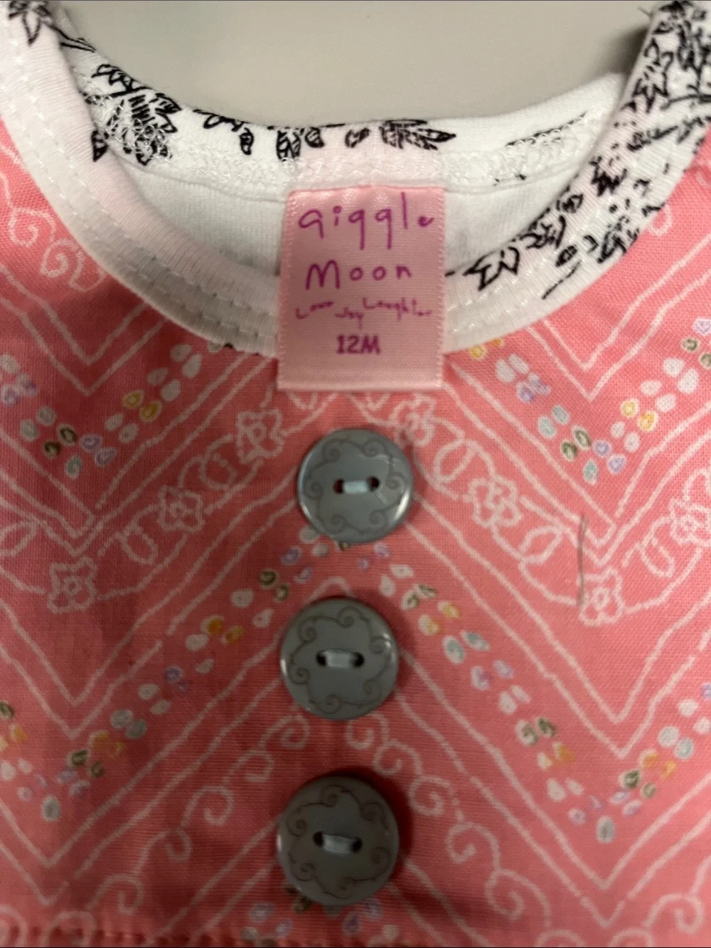 Giggle Moon White Black Toile Romper with Pink Yoke